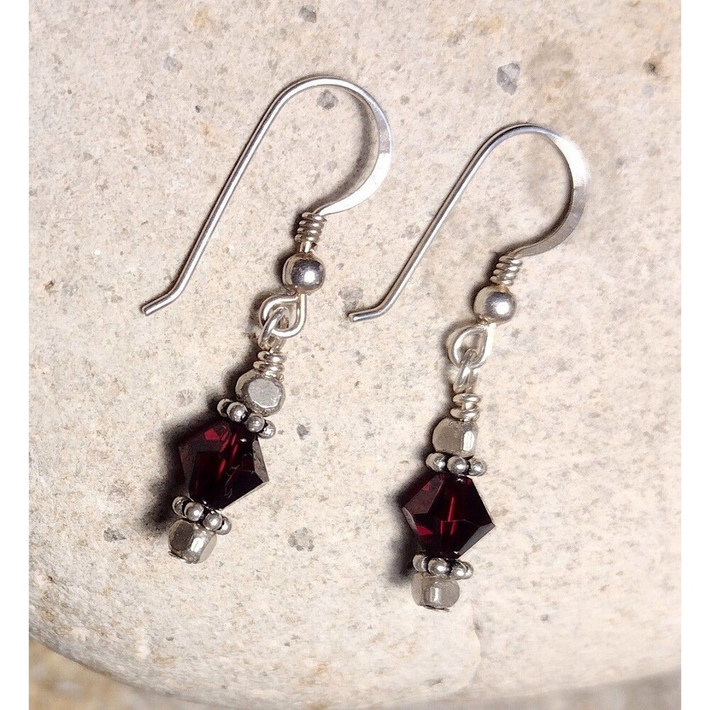 Red Crystal Sterling Silver Petite Dangle Earrings